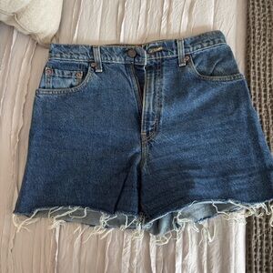 Levi's Blue High-Waisted Jean Shorts with Frayed Hem